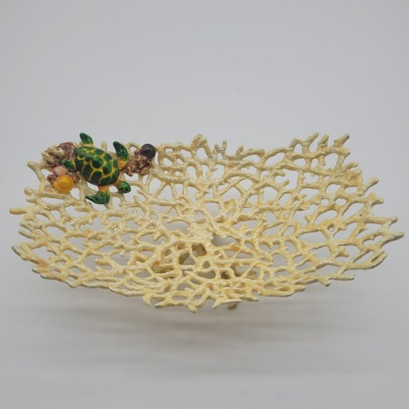 Kubla Craft - Shell Sculpture & Enamel Coral Plate - Sea Turtle - Picture 1 of 13